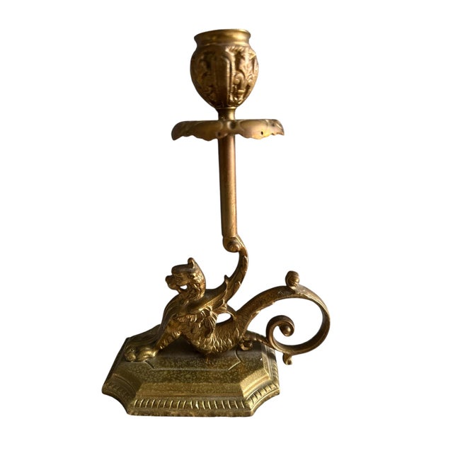 Late 19th Century Late 19th Century French Neoclassical Brass Griffin Candlesticks – A Pair For Sale - Image 5 of 7