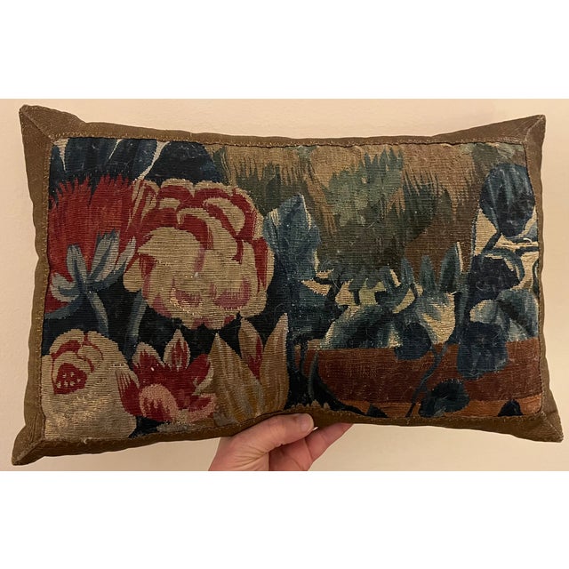 French Antique 18th Century French Aubusson Verdure Tapestry Pillow For Sale - Image 3 of 10