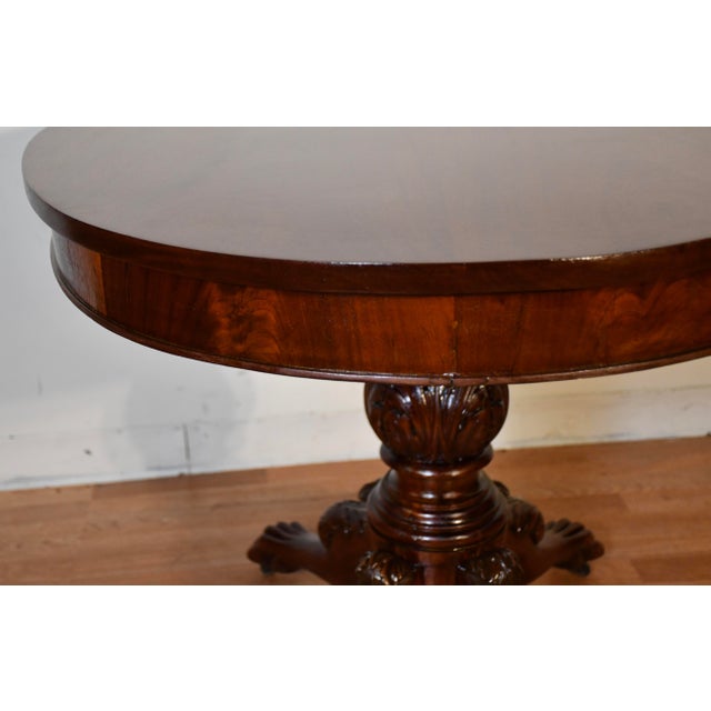 19th Antique American Empire Solid Mahogany Lion Feet Center Accent Table For Sale - Image 4 of 15