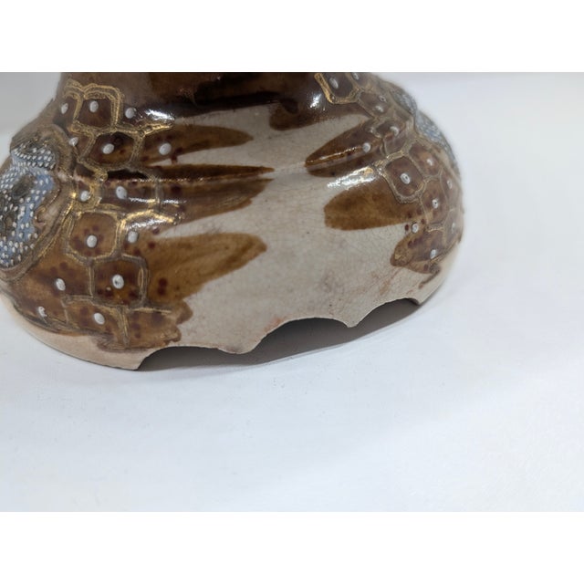 Early 20th Century Vintage Hand‑Painted Oriental Ceramic Vase With Foo Dog Handles For Sale - Image 5 of 11