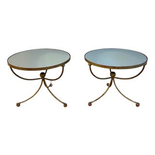 French Circular Gilt Wrought Iron Side Tables, 1960, Set of 2 For Sale
