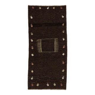3 X 6 Minimalist Dark Brown Modern Gabbeh Wool Rug – Hand-Knotted Tribal Runner For Sale