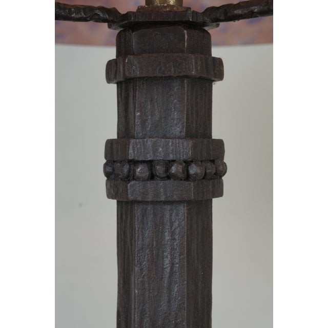 Large 1920s French Art Deco Muller Freres Mauve Mottled Glass & Wrought Iron Table Lamp For Sale - Image 6 of 10