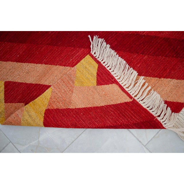 Modern Geometric Handmade Turkish Rug Kilim Chevron Oushak - 7x10 Ft Approx For Sale - Image 10 of 14