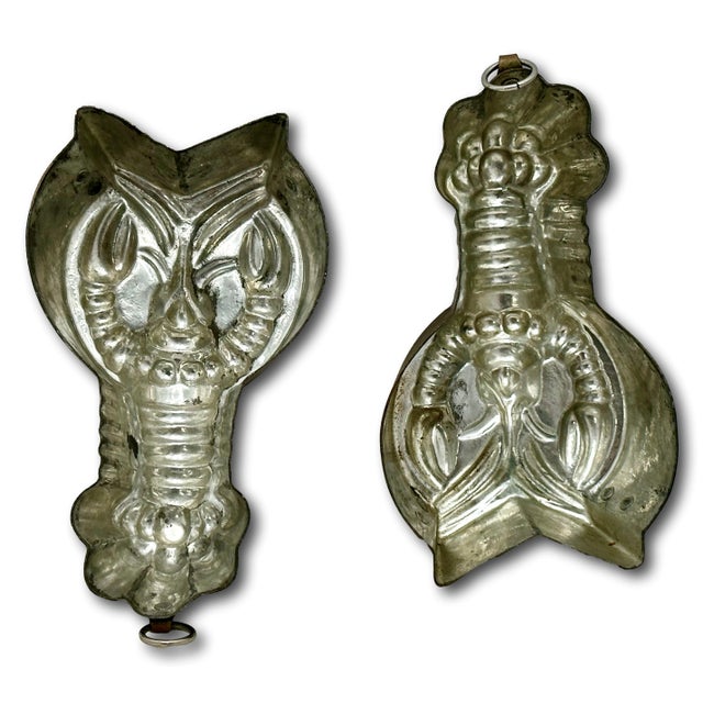 Rare & Unusual Small Size Matching Pair Early 1900s Antique Germany Solid Copper Lobster Kitchen Molds - 6 1/2 Inches Long For Sale - Image 4 of 18