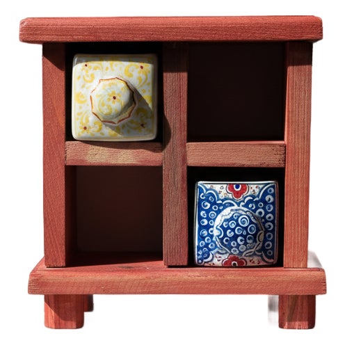 Handmade Wooden Mini Chest & Ceramic Drawer Set (4-Slot) – Rustic Vanity & Desk Organizer for Jewelry, Art Supplies, Trinkets For Sale
