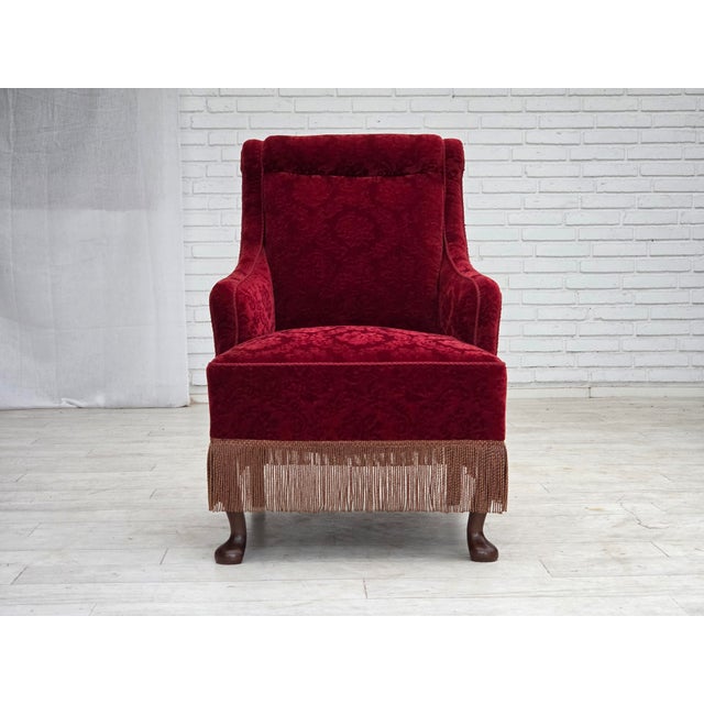 Vintage Danish Oak Armchair with Velour Upholstery, 1950s For Sale - Image 10 of 17