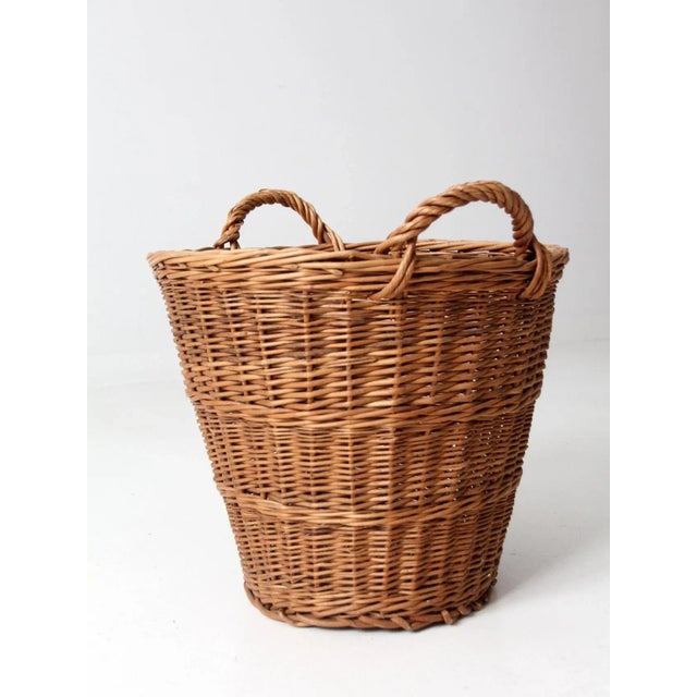 Wood Vintage Wicker Basket For Sale - Image 7 of 10