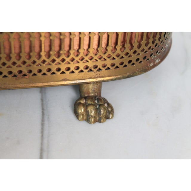 Vintage Oval Elongated Footed Brass and Copper Reticulated Planter W/ Paw Feet For Sale - Image 9 of 14