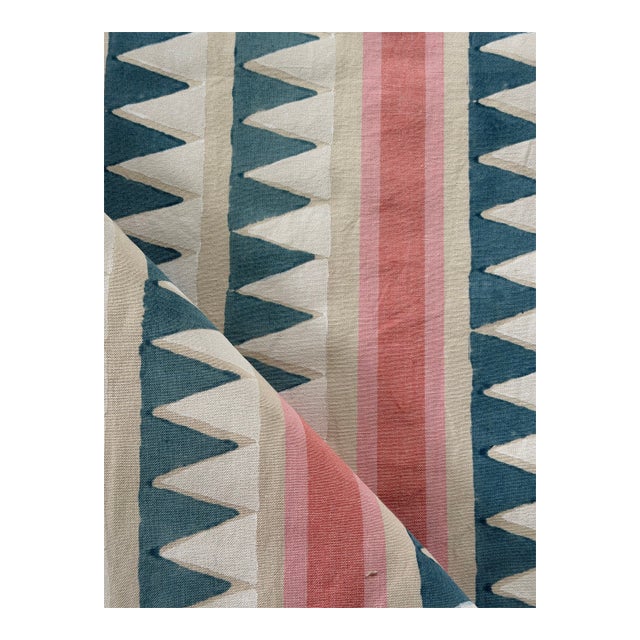 Thibaut Lomita Stripe French Blue and Coral Fabric 2 1/2 Yards For Sale