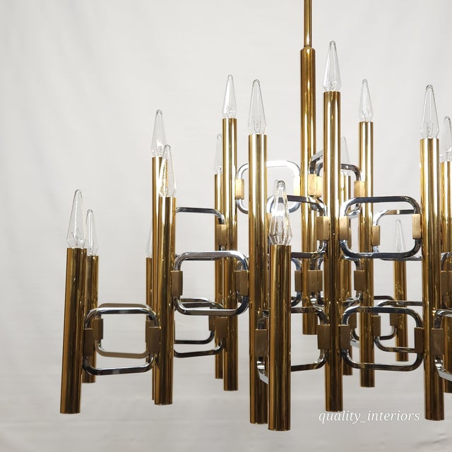 Massimo Scolari Massive Vintage Gold & Chrome Gaetano Scolari Chandelier 21 Light Chandelier For Sale - Image 4 of 13