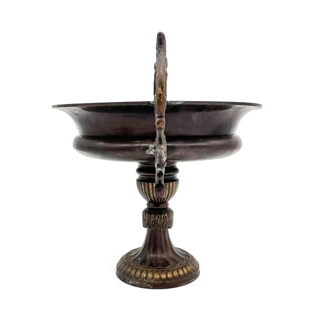 Metal Antique Heavy Metal Gothic Revival Trophy Urn Bowl With Ornate Scroll Handles – Neoclassical / Gothic For Sale - Image 7 of 12