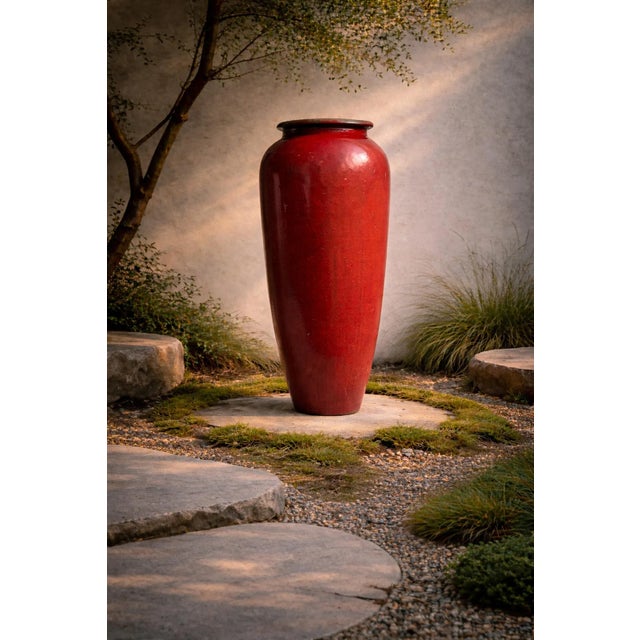 Vintage Asian Tall Red Ceramic Urn For Sale In Los Angeles - Image 6 of 8