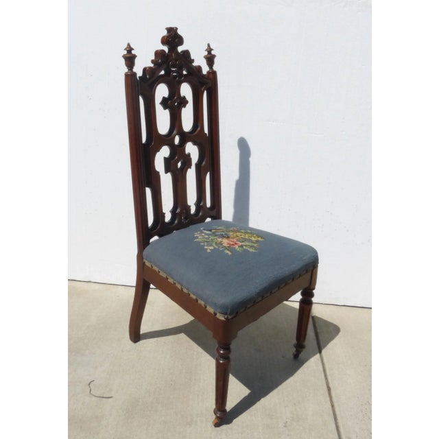 Victorian Vintage French Provincial Victorian Blue Floral Tapestry Accent Chair For Sale - Image 3 of 13