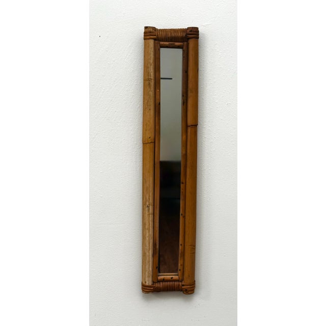 Vintage Coastal Boho Chic Slender Bamboo & Rattan Wall Mirror For Sale - Image 4 of 12