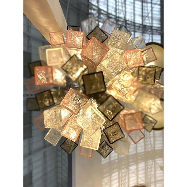 Contemporary Chandelier with Glass Squared Elements from Simoeng For Sale - Image 3 of 11