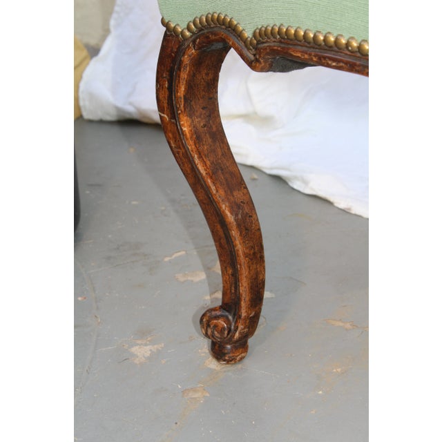 18th C. Louis XV French Provincial Green Upholstered Side Chair For Sale - Image 4 of 5