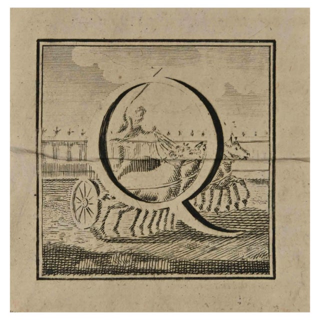 Luigi Vanvitelli, Letter of the Alphabet Q, Etching, 18th Century For Sale