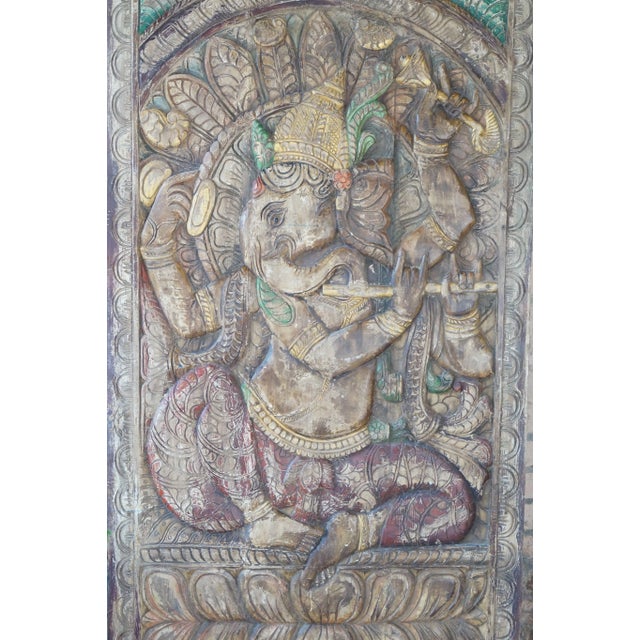2000 - 2009 Vintage Fluting Ganesha Carved Wood Wall Art 72x36 For Sale - Image 5 of 5