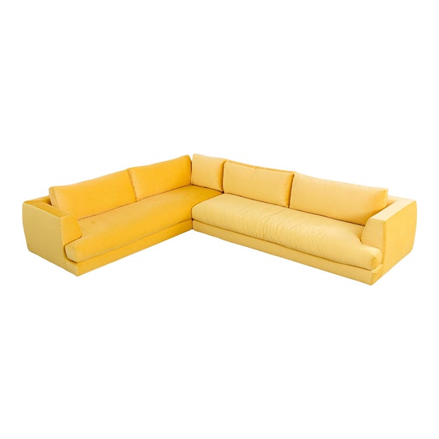 Bespoke Yellow Mohair Velvet Upholstered Sectional Sofa For Sale