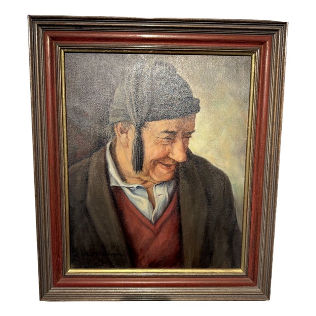 Martin Anzinger, Smiling Man Portrait, 1950s, Oil on Canvas, Framed For Sale