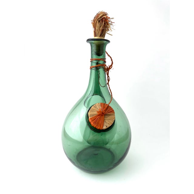 Contemporary Vintage Italian Green Glass Wine Demijohn Decanter For Sale - Image 3 of 9