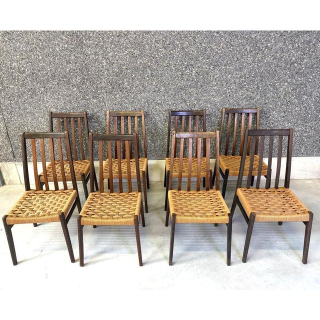 Vintage Teak and Cord Dining Chairs, 1960s, Set of 8 For Sale - Image 9 of 11