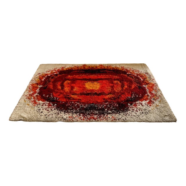 Large Polish Flame Shag Rug by Zakłady Tkanin Dekoracyjnych Welur, Kietrz, 1970s For Sale