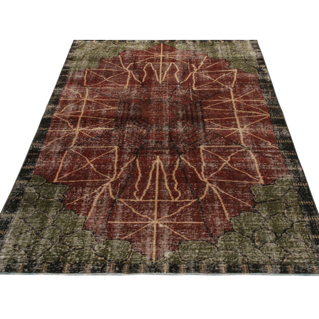 Hand-knotted in wool from Turkey circa 1960-1960l, a 5x8 mid-century modern rug in art deco style from Rug & Kilim’s...
