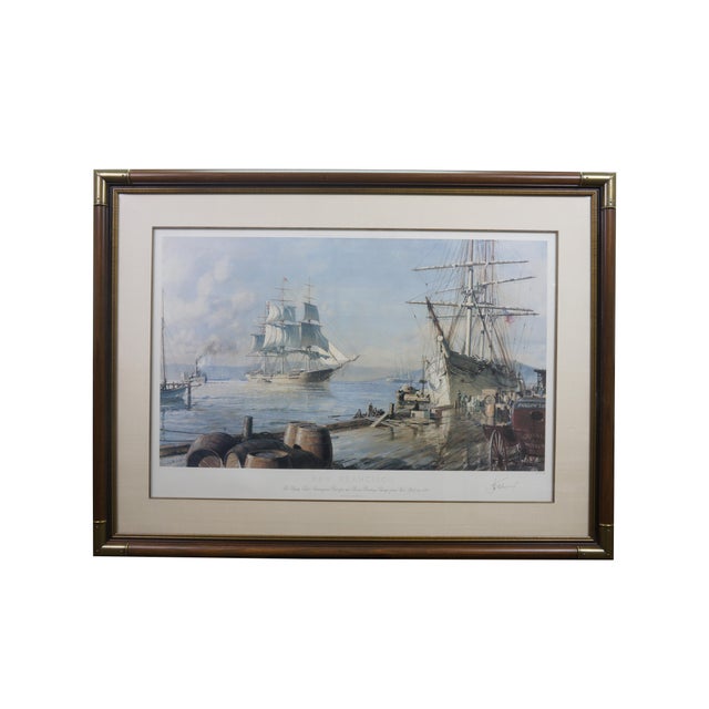 Realism Late 20th Century John Stobart Nautical Maritime Clipper Ship Sailboat Harbor Lithographs 46" For Sale - Image 3 of 18