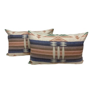 Pair of Large Bolster Pillows With a Traditional Southwestern Geometric Pattern - Made in Uk. For Sale