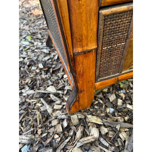 Mid-Century Modern Palm Tree Motif Rattan & Bamboo Retro Small Chest of Drawers For Sale - Image 3 of 12