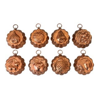 French Country Tiny Copper Fruit Molds, Set of Eight For Sale