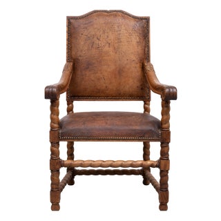 Antique Dutch Baroque Armchair in Oak, 1880 For Sale