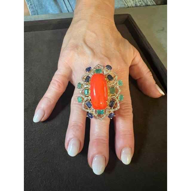 Bochic "Orient" Vintage Diamond, Emeralds, Sapphire & Opal Ring Set 18K Gold & silver For Sale - Image 13 of 18
