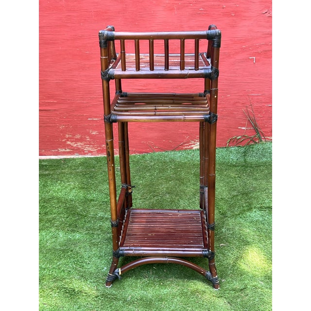 Mid-Late 20th Century Bamboo Etagere 3-Tiered Shelf or Magazine Stand For Sale - Image 4 of 9