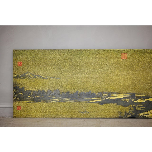 Chinese Gilt Metal Landscape Wall Panel with Red Seal Marks For Sale - Image 12 of 18