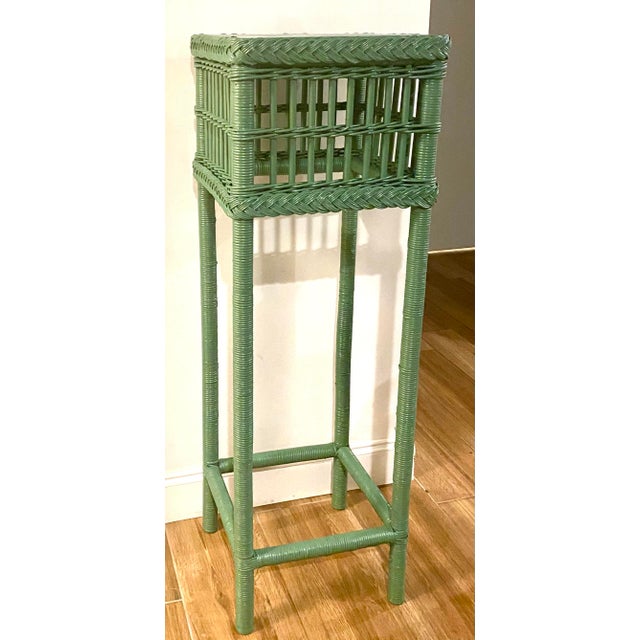 Antique Green Woven Wicker Extra Extra Tall Plant Stand or Table in the