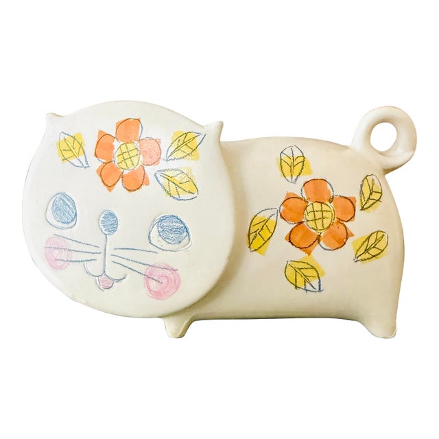 Vintage Ceramic Kitty Cat Piggy Bank Wales Japan Mid Century Nursery Decor For Sale