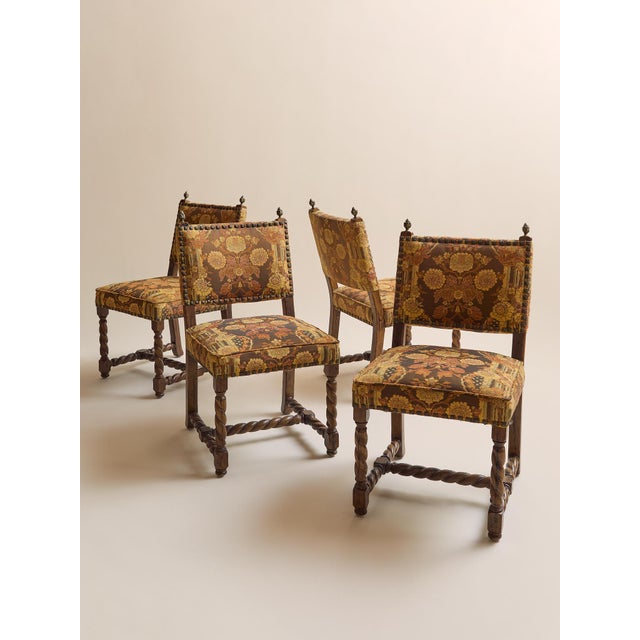 The Vintage 1970s Baroque Revival Tapestry & Carved Wood Dining Chairs For Sale - Image 11 of 11