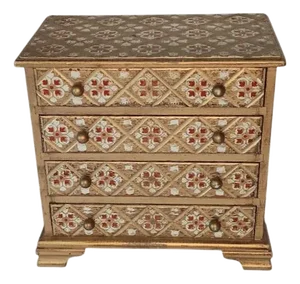 Vintage Mele Jewel Case Red & Gold Gilt Wood Jewelry Box Florentine Style Made in Japan