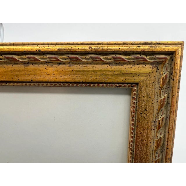Vintage Italian Red Bole Gold Gilt Wood, Easel Back Picture Frame Under Glass For Sale - Image 11 of 14