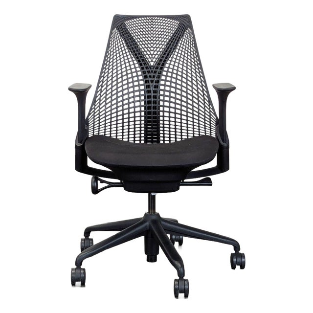 Herman Miller Sayl Black Office Chair With Mesh Back and Adjustable Arms For Sale