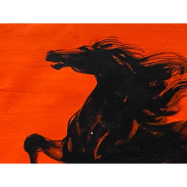 Oil Paint Canvas Art Black Artistic Racing Horse Wall Decor Painting For Sale In San Francisco - Image 6 of 6