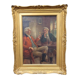 Fine Antique Oil Painting Signed Wine Tasting