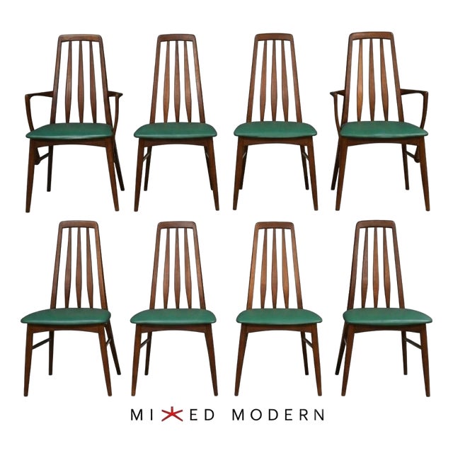 1960s Danish Modern Teak Eva Dining Chairs by Koefoeds Hornslet - Set of 8 For Sale