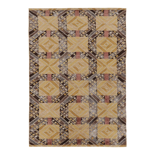 Contemporary Scandinavian Style Geometric Ochre Wool Rug by Rug & Kilim, India For Sale