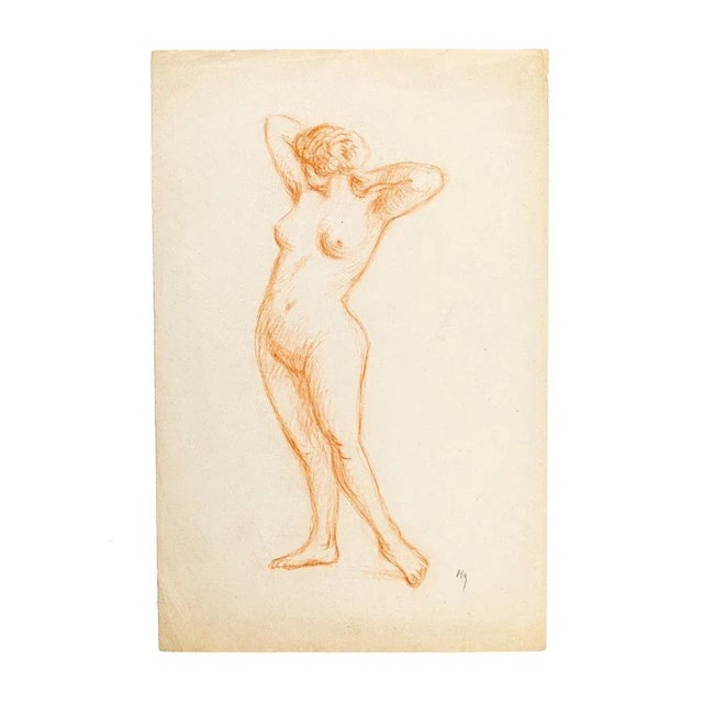Naked Woman a pencil drawing realized between the XIX and the XX century by Oswald Heidbrink. Initials of the artist on...