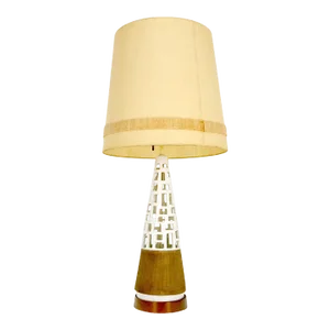Mid-Century Modern Cone Shape Geometrical Pattern Pierce Pattern Base Table Lamp