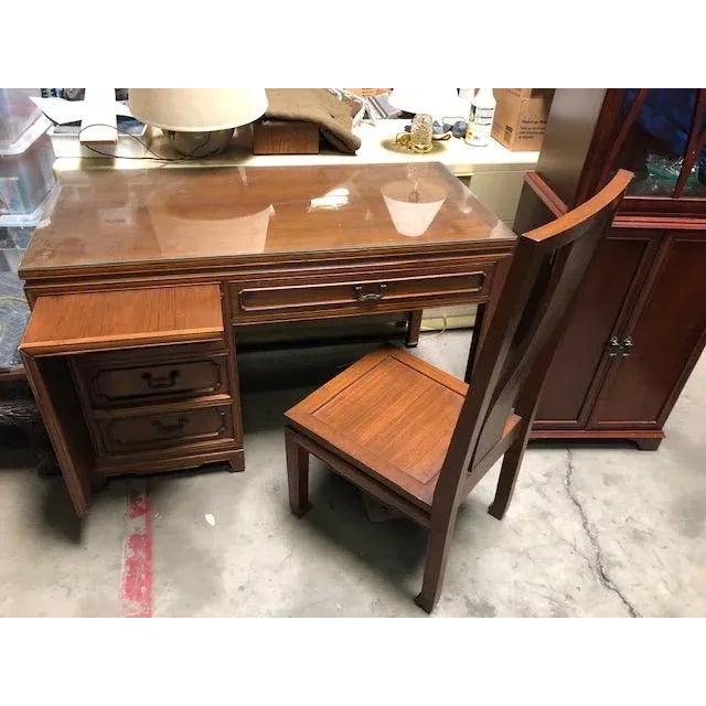 Mid 20th Century Solid Teak Desk and Chair with Glass tabletop. Purchased at Teak shop in Chang Mai Thailand. No artist or...